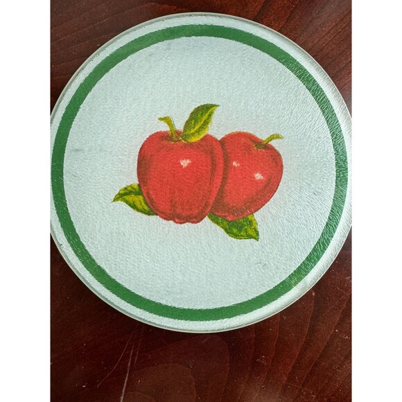 Vintage Glass Apple Cutting Board With Green Trim & MSR Imports Stand - Picture 2 of 7